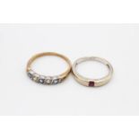 2 X 9ct Yellow & White Gold Gemstone Dress Rings Inc. Ruby & Sapphire (4.1g) Size S and Size M