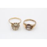 2 X 9ct Gold Vintage Quartz Cocktail Rings (5.9g) Size N and Size O
