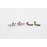 2 X 9ct Yellow & White Gold Gemstone Set Paired Drop Earrings Inc. Pink Sapphire & Tanzanite (4.1g)