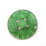 40mm dia. silver and green enamel brooch