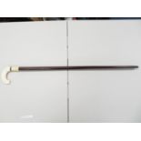 Early ivory and mahogany shaft walking stick