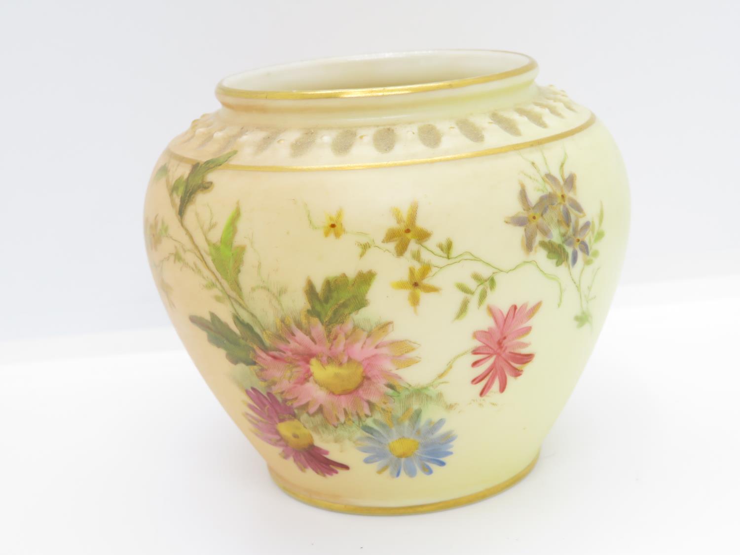 Royal Worcester purple mark 2073 hand painted pot 3" high