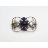 George Jensen 2" 12.3g silver with amethyst brooch design No. 236A