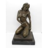 14" high bronze nude signed John Koch on marble base - very heavy