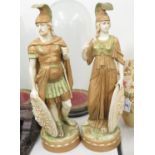 2x Royal Dux tall figures, 1x soldier with shield and sword 19" high and 1x female soldier with