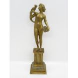 Bronze statue of lady with parrot on plinth signed Caroni 8.5" high