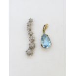 Diamond pendant and aquamarine pendant both gold set - diamond pendant has approx. 60 stones