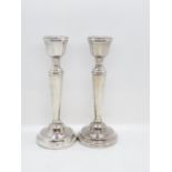 Set of Birmingham HM silver weighted base candlesticks 9" high 500g