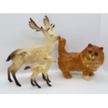 Beswick Persian cat and deer and fawn