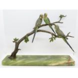 13" wide x 9" high cold painted bronze budgies on branch with marble base - possibly Bergman