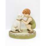 Royal Dux matt finish figure of boy with dog 6.5" x 6.5" base