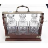 Tantalus with 3x cut glass decanters 13" long x 12" high