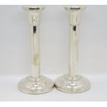HM B and Co. Birmingham 925 silver candlesticks with filled bases 8" 600g