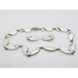 VB Sterling Denmark 15" choker and earrings with cream enamel 40.2g