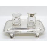 HM Birmingham silver desk tidy with inkwells overall weight 474g