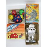 Mechanical tin plate toy robot and Ladybug Family Parade tin plate toy boxed - both working