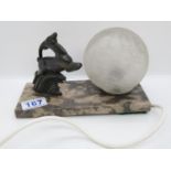 Marble based Art Deco globe lamp with gazelle in bronze 8" x 4" - needs full rewire