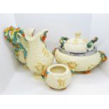 Clarice Cliff Celtic Harvest sugar bowl, larger bowl, 2x jugs and fruit bowl