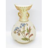 Royal Worcester purple mark 1663 design hand painted vase 6" high with ferns and irises