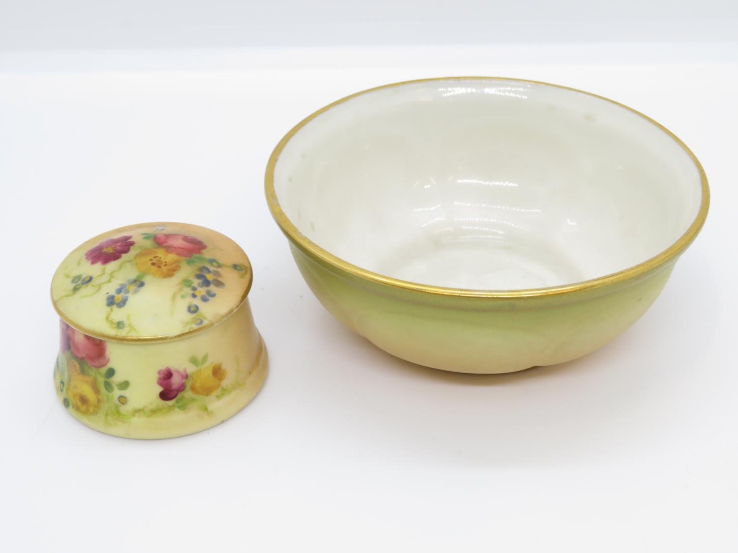 Royal Worcester G89 pattern bowl 3.5" dia. along with miniature Royal Worcester pot 1" high with lid