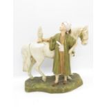 Royal Dux model 920 Gentleman with Falcon and horse figure 7.5" high x 7" base