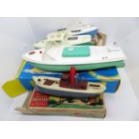 4x tin plate motor boats - some boxed