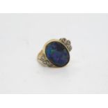 Antique 18ct opal and diamond ring - part of shank is missing