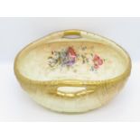 Royal Worcester green mark design G141 hand painted fruit basket oval 9" dia. x 5" high