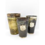 3x horn beakers - 1 is 4.5" made out to 3rd Battalion Kings Liverpool Regiment, 1 silver rimmed 5"