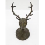 Bronze stag inkwell with glass eyes 6" high