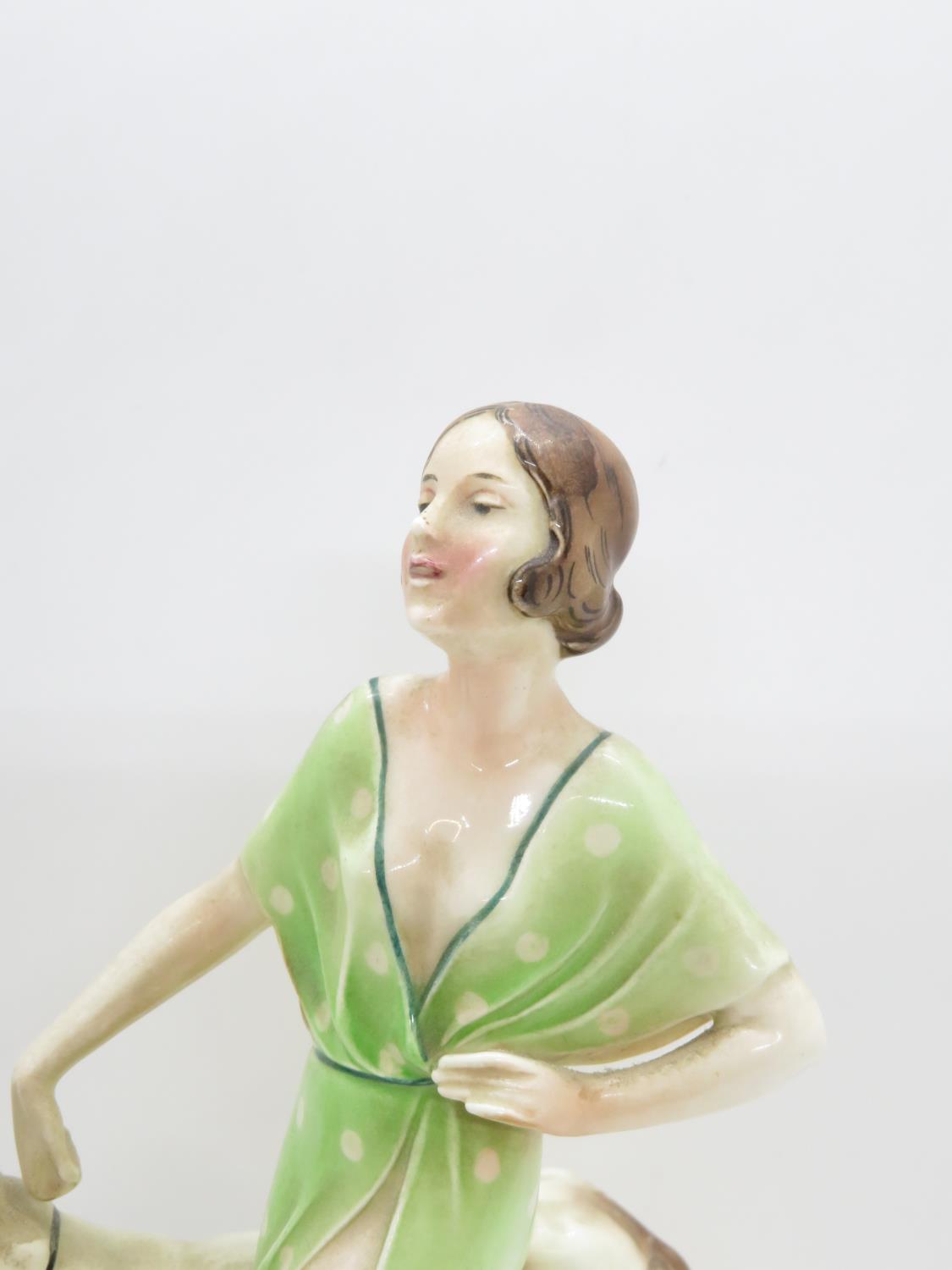 Art Deco ceramic lady with greyhound 8.5" high - perfect condition - Image 2 of 3