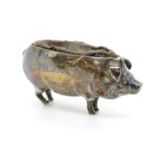 2.5" long x 1.5" high HM early silver pig pincushion