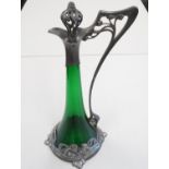 Absolutely stunning fully signed WMF Pewter wine carafe with original green glass liner and