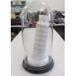 Grand Tour Leaning Tower of Pisa in white marble - beautifully cut with original base and glass