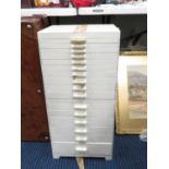 26" high x 12" wide x 10" deep 16 drawer watchmakers drawers with contents of springs and glasses,