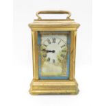 Miniature carriage clock with hand painted ceramic sides and dial 3" high