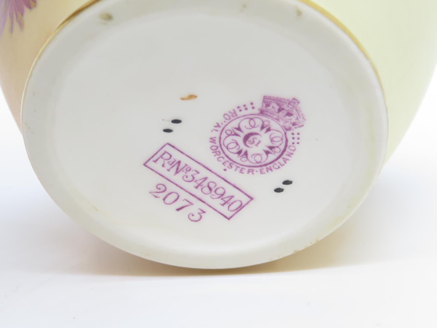 Royal Worcester purple mark 2073 hand painted pot 3" high - Image 4 of 4