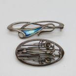 Beautiful Arts and Crafts silver and enamel brooches by Malcolm Grey for Ortak