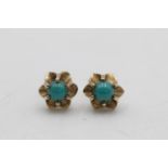 9ct gold vintage turquoise buttercup stud earrings (3g)