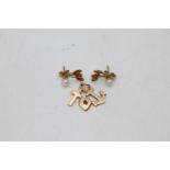 2 x 9ct gold jewellery inc. garnet, cultured pearl, earrings, pendant (1.7g)