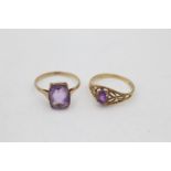 2 x 9ct gold amethyst rings (3.1g) Size L and Size M