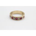 9ct gold vintage ruby & diamond half eternity ring w/ millenium hallmarks (4.3g) Size N