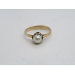 9ct gold vintage pearl solitaire dress ring (1.7g) Size N