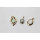 3 x 9ct gold opal pendants inc. diamond, cluster, white gold (4g)