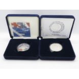 2x silver proof £5.00 coins in boxes