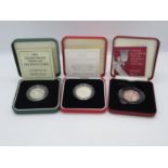 3x silver proof coins - 1x is piedfort