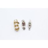 3 x 9ct gold clasps inc. diamond, ruby, pearl, white gold (3.9g)