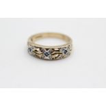 9ct gold vintage sapphire & diamond floral openwork dress ring (2.5g) Size N