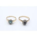 2 x 9ct gold vintage gemstone & diamond halo rings inc. sapphire & topaz (5g) Size J and Size M