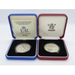 2x Royal Mint silver proof coins in boxes